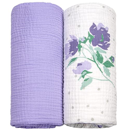 lulumoon Muslin Swaddle Blanket Baby Receiving Blankets Neutral, 2 Pack, Lavender
