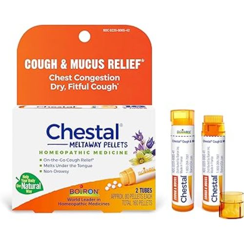 Boiron Chestal Pellets for Cough and Mucus Relief, Nasal or Chest Congestion, and Sore Throat Relief - 2 Count (160 Pellets)