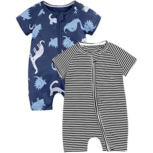 MYGBCPJS Baby Boys Girls Cotton Jumpsuit Short Sleeve Pajamas Infant Graphic Zipper Romper Summer Outfits