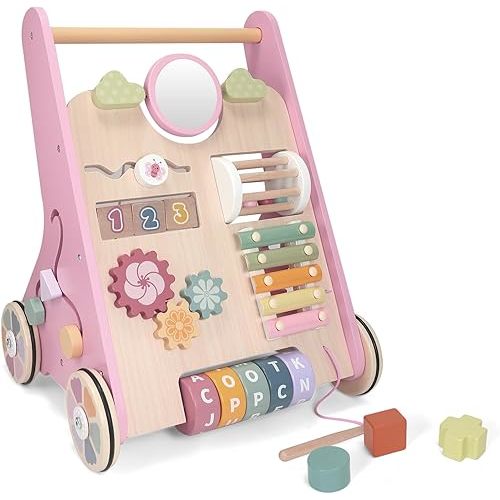 Wooden Baby Walker Wheels,Baby Push Walker for Babies 12 Months+ Montessori,Toddler Walker Push Toy Wooden Activity Walker for Boy,Walking Toys12 Months+ Learning to Walk