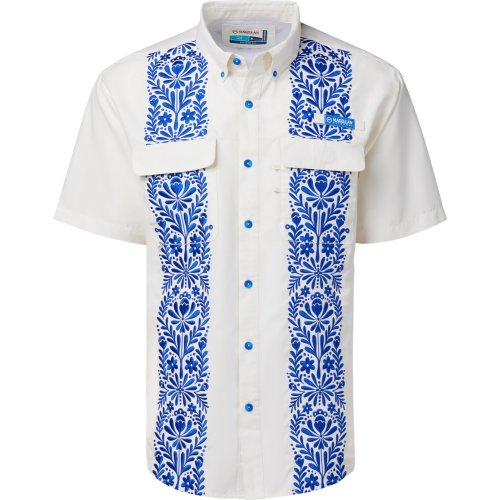 Magellan Outdoors Men's Laguna Madre Talavera Azul Short Sleeve Button Down