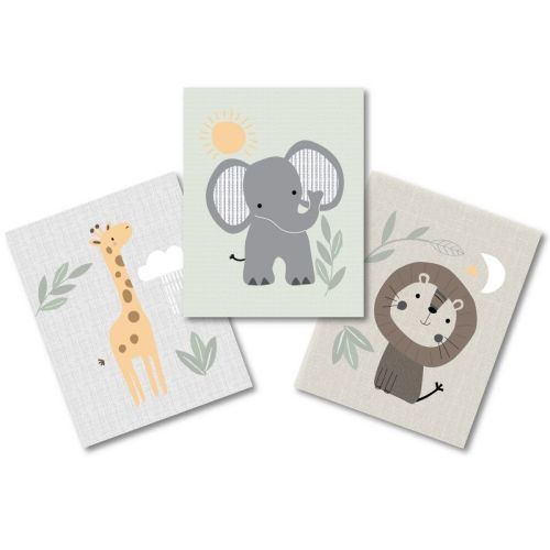 Lambs & Ivy Jungle Story 3-piece Safari Animals Unframed Nursery Wall Art Decor