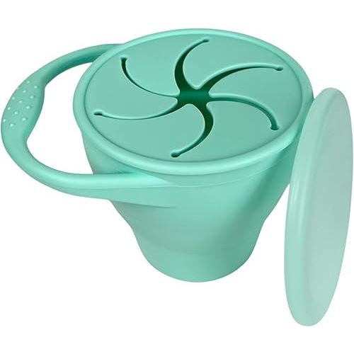 BraveJusticeKidsCo | Snack Attack Snack Cup | Collapsible Silicone Snack Container | Toddler and Baby Snack Catcher Lid (Island Paradise)
