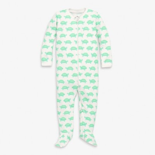 Primary Baby Organic Zip Footie in Clover Turtles Size 0-3 Months