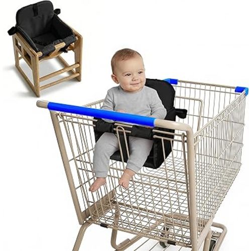 Shopping Cart Seat Cover for Baby, High Chair & Grocery Seat Protector, Padded Chair Covers for Restaurant Seats, Unisex Machine Washable Grocery Cart Liner & Swing Insert – Black
