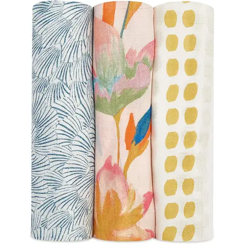 aden + anais Silky Soft Swaddle Blanket | 100% Bamboo Viscose Muslin Blankets for Girls & Boys | Baby Receiving Swaddles | Ideal Newborn & Infant Swaddling Set | 3 Pack, Marine Gardens