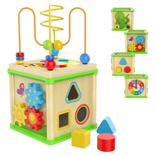 TOP BRIGHT Toddler Toys for 1 2 Year Old Girl Boy Baby Toys for 12 24 Months Wooden Activity Cube Learning Toys for One Year Old Boys Girls