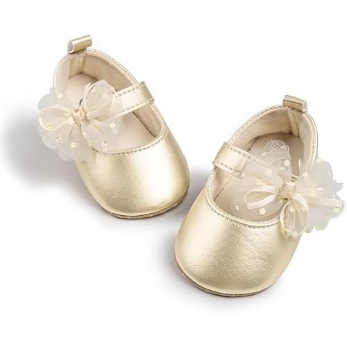 Meckior Infant Baby Girls Soft Sole Bowknot Princess Wedding Dress Mary Jane Flats Prewalker Newborn Light Baby Sneaker Shoes
