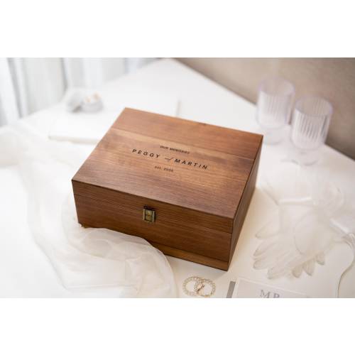 Wood Storage Box w/ Hinge Lid (D10) - Engraved Wedding Keepsake Memory Box Wedding Photos Cards, Engagement Gift, Anniversary Gift Couples