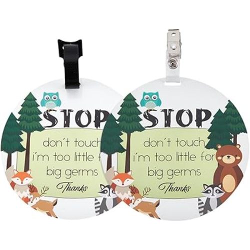 PLIGREAT 2 Pack Please Dont Touch Baby Signs, Stop Touching Baby Sign for Baby Carriers Baby Car Seat, No Touching Kissing Baby Sign for Newborn Baby Girl Boy Stroller Tags with Hanging Strap and Clip