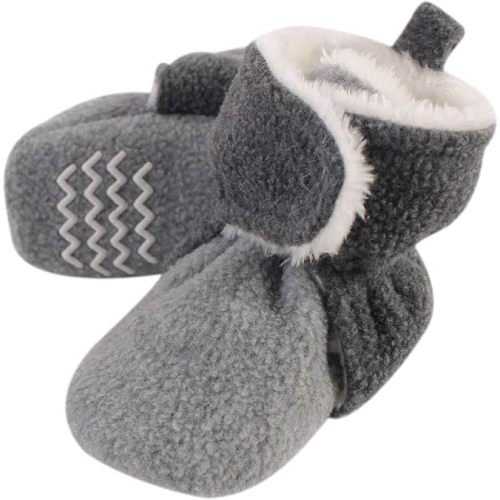 Hudson Baby Unisex Baby Cozy Fleece and Faux Sherpa Booties - 0-6 Months - Heather Charcoal Heather Gray