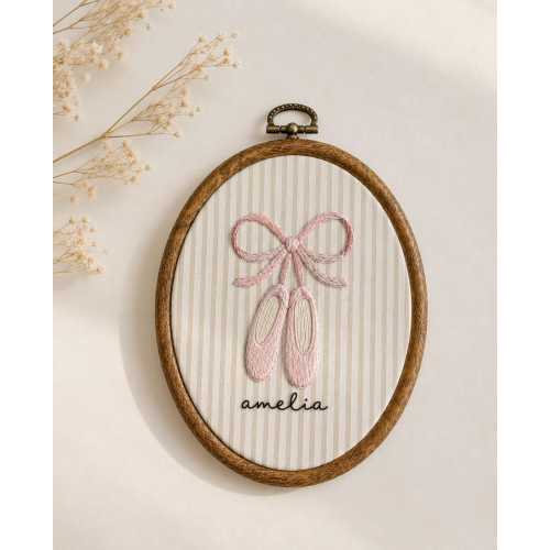 Personalized Ballet Shoes Name Sign, Embroidered Nursery Wall Art, Custom Ballerina Hoop Decor, Baby Girl Room Keepsake Gift