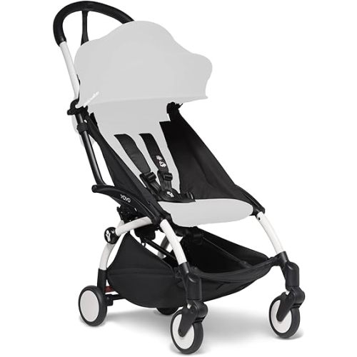 BABYZEN YOYO2 Stroller Frame, White - Includes 5-Point Harness, Multi-Position Reclining Backrest, Canopy Extensions, Padded Shoulder Strap & Protective Storage Bag