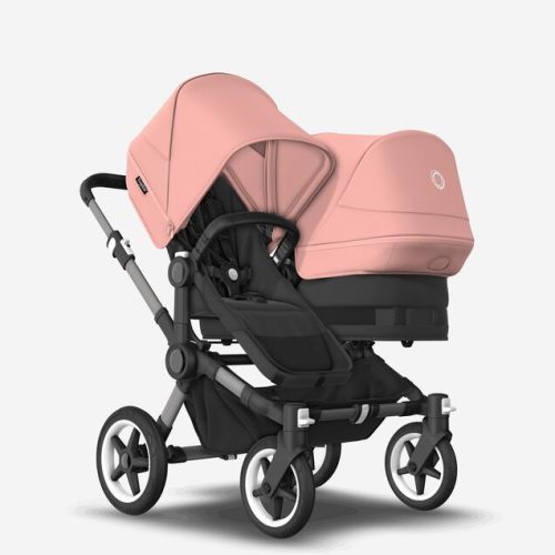 Bugaboo Donkey 5 Duo double stroller Morning pink sun canopy, midnight black fabrics, graphite chassis | Bugaboo