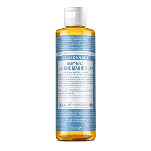 Dr. Bronner's - Pure-Castile Liquid Soap (Baby Unscented, 8 Ounce) - Made with Organic Oils, 18-in-1 Uses: Face, Hair, Laundry, Dishes, For Sensitive Skin, Babies, No Added Fragrance, Vegan, Non-GMO