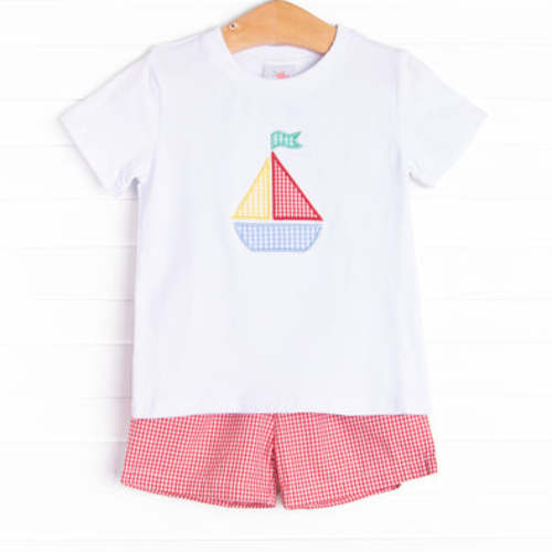 Blue Sky Breeze Applique Short Set, Red – Stitchy Fish