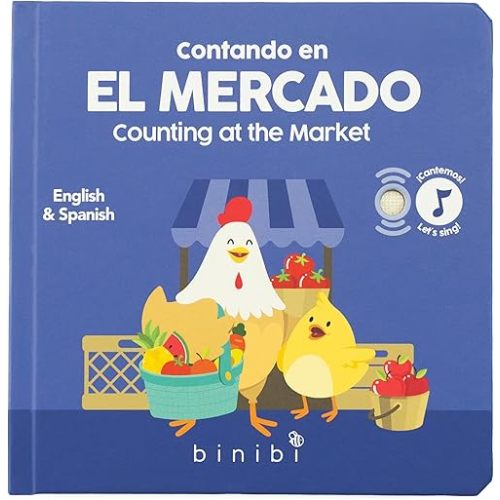 Binibi Spanish Musical Book Counting at The Market | Spanish Learning for Kids | Bilingual Children's Book | Bilingual Book for Babies & Toddlers 1-3 | Libro en español para bebés