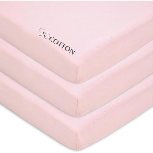 American Baby Company 3 Pack Fitted Mini Crib Sheet 24" x 38", Soft Breathable Neutral 100% Cotton Jersey Portable Sheet, Pink, for Boys and Girls, Fits Most Pack N Play Mattresses
