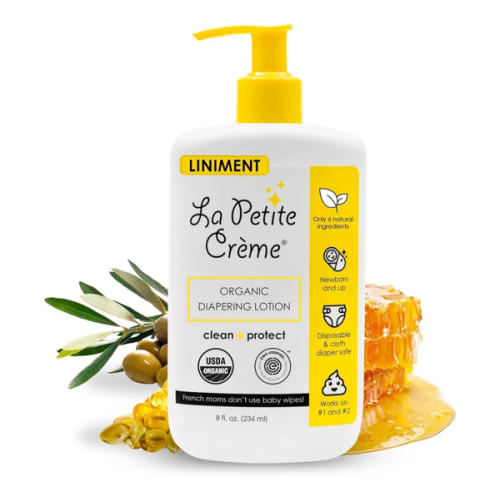 La Petite Creme French Premium Diapering Lotion - Diaper Cream Alternative to Baby Wipes - Gentle Moisturizer & Skin Cleanser with USDA Certified Organic Ingredients - Baby Essentials (8 oz)