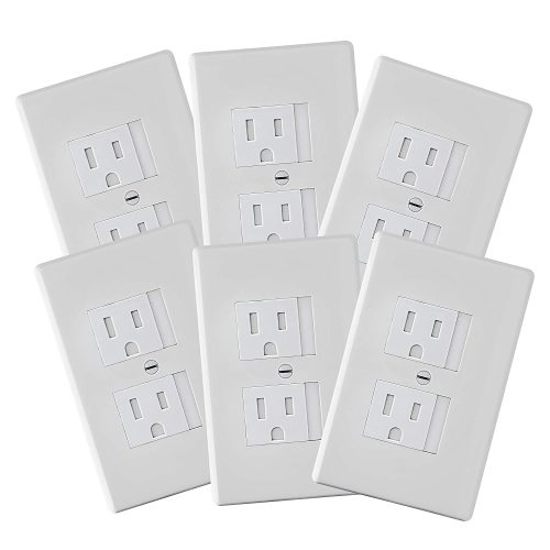 6-Pack Safety Innovations Self-Closing (1 Screw) Standard Outlet Covers - An Alternative To Wall Socket Plugs for Child Proofing Outlets, (White)