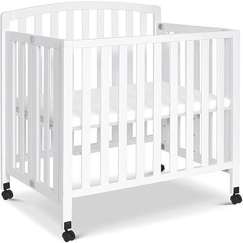 DaVinci Dylan Folding Portable 3-in-1 Convertible Mini Crib and Twin Bed in White, Greenguard Gold Certified