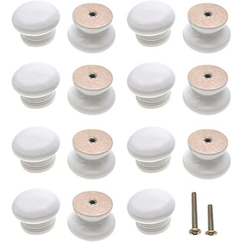 15Pcs White Wood Knobs Drawer Knobs Vintage Mushroom Shape Wooden Dresser Knobs (Diameter: 1.34 Inch, Height: 1 Inch)