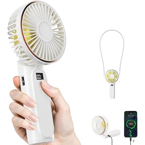 Portable Handheld Fan, Portable Fan Rechargeable, 4000mAh, 180° Adjustable, 6 Speed Wind, Display Electricity in Real Time, USB Rechargeable Foldable F an, Quiet Personal Fan with Power Bank