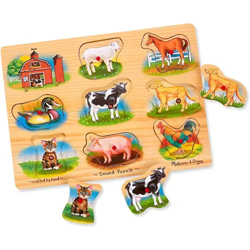 Melissa & Doug Farm Sound Puzzle - Wooden Peg Puzzle With Sound Effects (8 pcs)