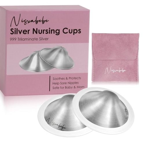 The Original Silver Nursing Cups-Nipple Shields for Breastfeeding Newborn-Breast Feeding Essentials Must Haves-Nipple Covers to Protect Nursing Nipples,Trilaminate 999 Silver,Regular Size