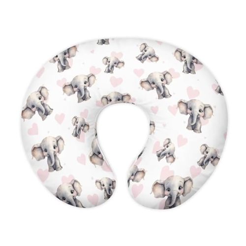 Jeiento Elephant Nursing Pillow Covers Pink Heart Nursing Pillow Slipcovers Elastic&Soft Breastfeeding Pillow Slipcover,Tummy Time, Baby Sitting Support, Awake-Time Support,Pillow Cover Only - Elephant Pink Heart