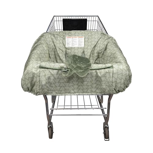 Boppy Shopping Cart Cover, Green Leaf, Cart Cover for Babies with Soft 360-Degree Coverage, Safety Harness, and SlideLine Toy Tether with Plush Green Leaf Included, 6mo+