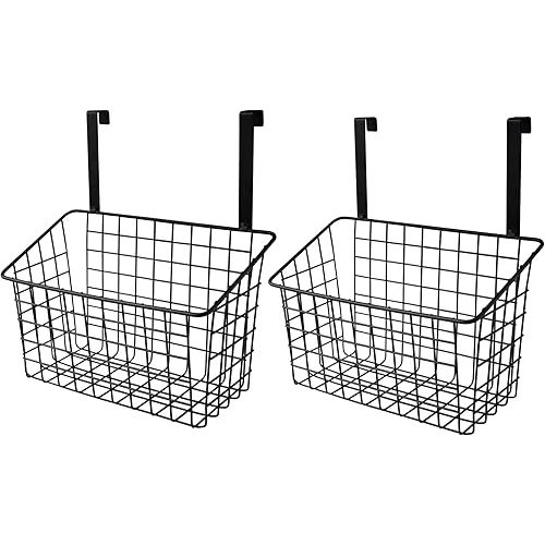 2 Pack Wire Baskets with Hooks, Versatile Kitchen & Cabinet Organizers for Pantry, Bathroom, and Garage Storage,Punch-Free,Ideal for Pantry Storage, Fruit, Snacks , Large Sized