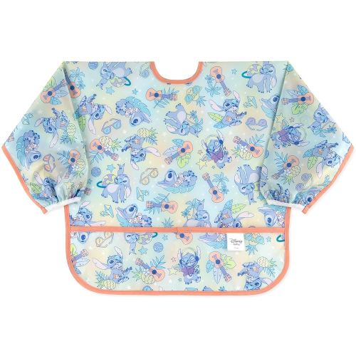 Bumkins Disney Sleeved Bib for Girl or Boy, Baby and Toddler for 6-24 Mos, Essential Must Have for Eating, Feeding, Baby Led Weaning Supplies, Long Sleeve Mess Saving Food Catcher, Aloha Stitch