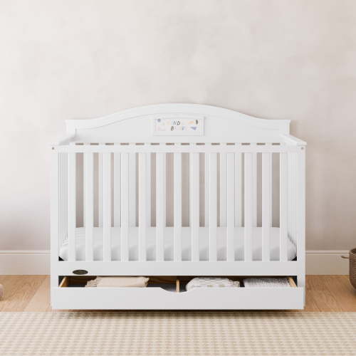 Graco Story 5-in-1 Convertible Baby Crib with Drawer and Reversible Headboard, White