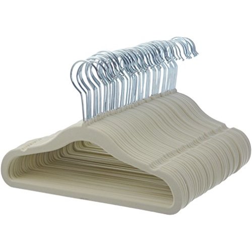 Amazon Basics Kids Velvet, Non-Slip 11.6" Clothes Hangers, 1 Count (Pack of 50), Beige