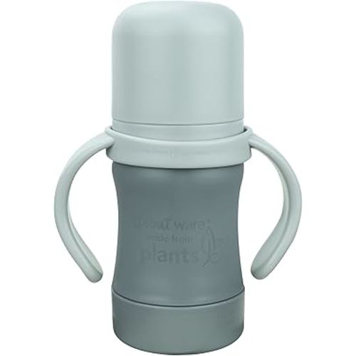 green sprouts Plant-Plastic Sip & Straw Cup, Includes Sippy & Straw Spouts, Easy Grip Handles, Gray