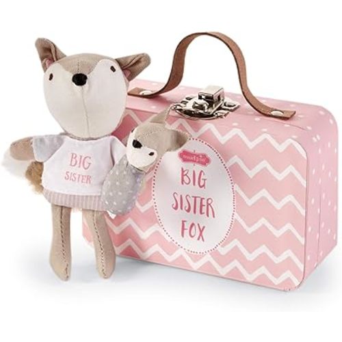 Mud Pie Mini"I'm A Big Sister" Fox Set, Pink, 4.5" x 3"x 1.5" , 2 Piece Set