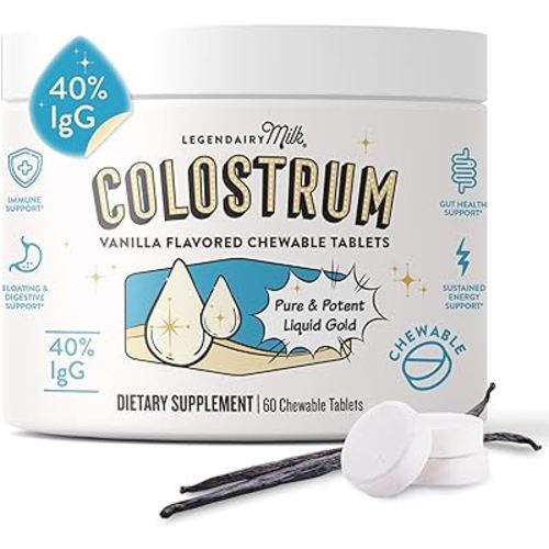 Legendairy Milk Colostrum Supplement - Premium Bovine Colostrum for Humans - IgG Immunoglobulin for Immune Support & Gut Health - Energy & Muscle Recovery - Vanilla Chewable Tablets, 30 Servings