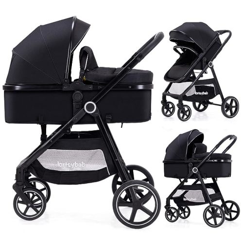 2-in-1 Baby Stroller - Folding Infant Newborn Pram Stroller with Reversible Seat - Toddler Strollers for 0-36 Months Old Babies
