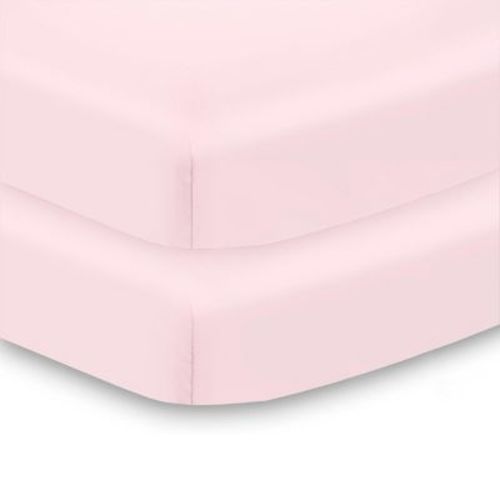 BreathableBaby All-in-One Fitted Sheet & Waterproof Cover, For 38" x 24" Mini Crib Mattress (2-Pack), Light Pink