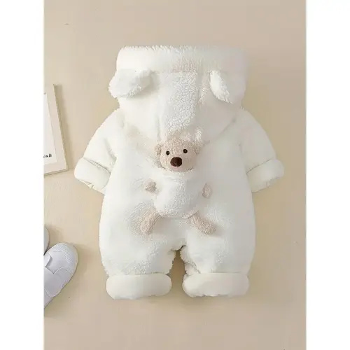 Baby Winter Clothes, Newborn Baby Bear Decor Warm Hooded Jumpsuit, - TikTok Shop
