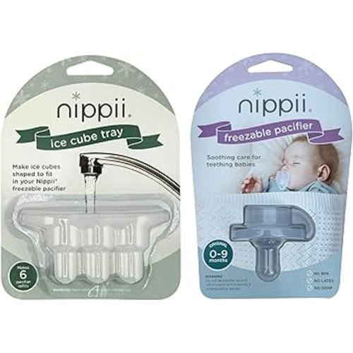 Freezer Teether Pacifier & Ice Cube Tray – Soft Silicone Freezable Teething Paci for Baby Teething Relief - Cold Infant Teether 0-9 Months - BPA Free, Medical Grade & Easy to Clean – USA Bundle