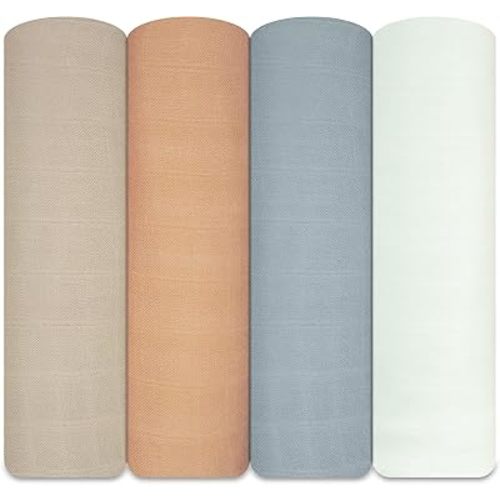 4-Pack Unisex Baby Blankets, Soft Silky Muslin Swaddle Blankets, Breathable & Skin-Friendly, 47 x 47 inches, Beige