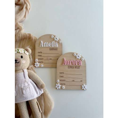 Daisy Flower Birth Sign | Baby Birth Announcement | Arched Wooden Birth Announcement | Personalized Name Sign | Baby Birth Name