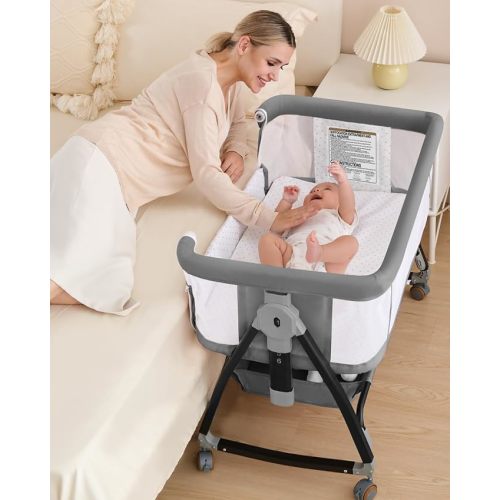 Baby Bassinet, Bassinet Bedside Sleeper with Wheels, Breathable Mesh Bedside Bassinet for Baby, Mosquito Net, Storage Basket, 6 Height Adjustable, Easy to Assemble | Breathable Mesh, Mosquito Net, Large Storage Basket, 6 Height Adjustable, Easy to Assembl