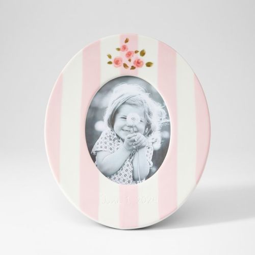 Hand Painted Ceramic Frame - Pink Striped