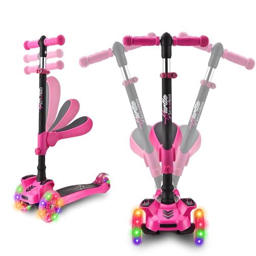 Hurtle 3-Wheeled Scooter for Kids - Wheel LED Lights, Adjustable Lean-to-Steer Handlebar, and Foldable Seat - Sit or Stand Ride with Brake for Boys and Girls Ages 1-14 Years Old