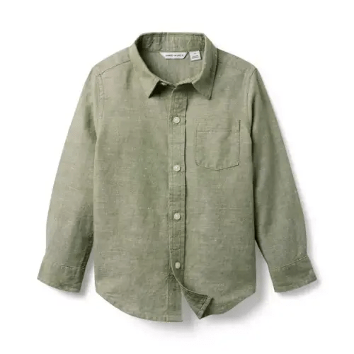 Boy Lichen Green Heather The Linen-Cotton Shirt by Janie and Jack