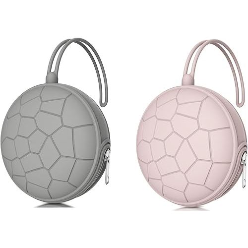 Smlpuame 4 Pack Pacifier Holder Case Set,2 Silicone Portable Pacifier Cover Pouch Bag for Diaper Bags Baby Carriage with 2 Transparent Pacifier Storage Container Box,Easy to Clean,Classic(Pink & Grey)