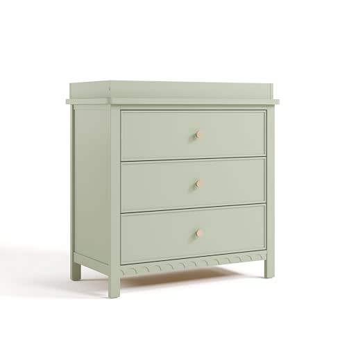 Graco Sasha 3-Drawer Chest with Changing Table Topper (Sage) GREENGUARD Gold Certified, Nursery Bedroom Wood Chest with Spacious Storage, Interlocking Drawer System, Pre-Installed Tracks
